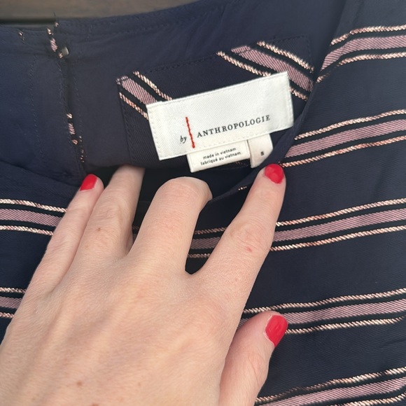 Anthropologie Navy and Mauve T-shirt Blouse with Metallic Stripe - Picture 4 of 6
